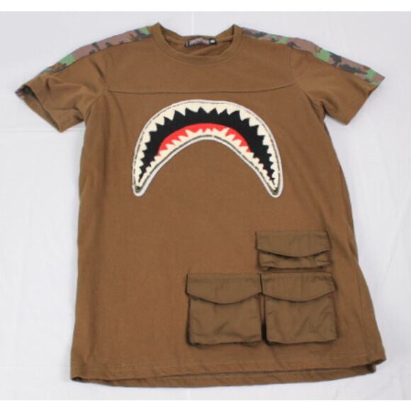 Hudson NYC Kids Tactical Shark Tee Size Medium Brown Camo Detail Pockets - Picture 1 of 7